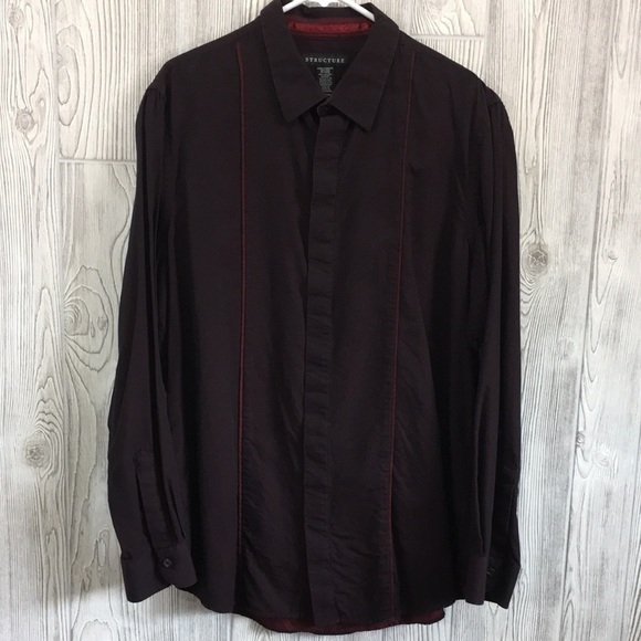 Vintage 90’s Structure Mens Burgundy Button Down Shirt Long Sleeve XLT - Picture 1 of 6